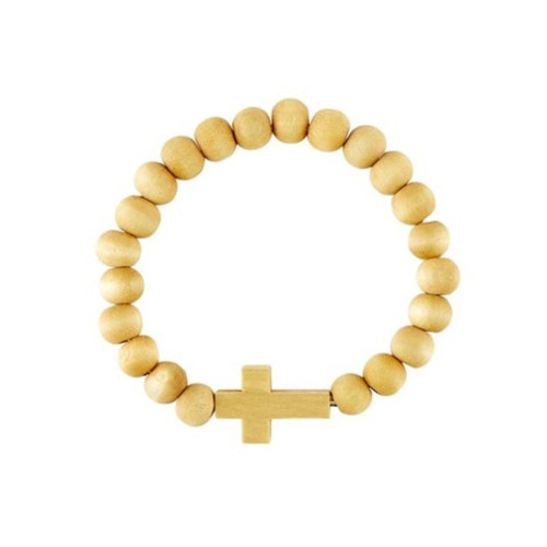 Bracelet Croix extensible - Bois clair