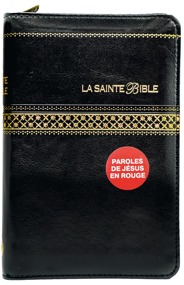 Bible Segond 1910, noire, couverture souple, avec fermeture éclair, onglets, tranche or et...