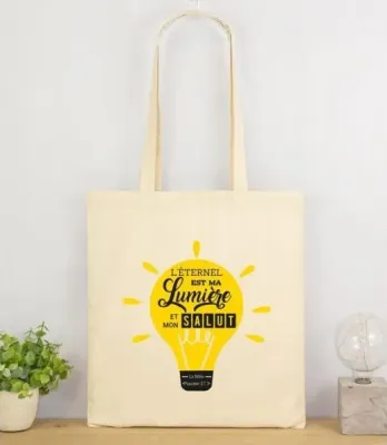 Tote bag coton écru  Ps 27.1 L'Eternel est ma lumière