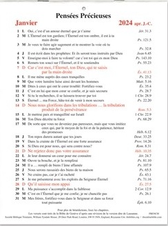 Pensées précieuses - calendrier 1 verset par jour, une page par mois