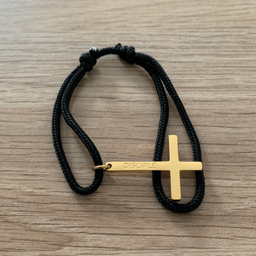 Bracelet "Disciple" femme croix dorée cordon noir