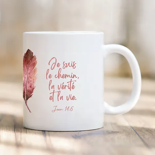 Tasse plume "Je suis le chemin, la vérité et la vie" Jean 14.6