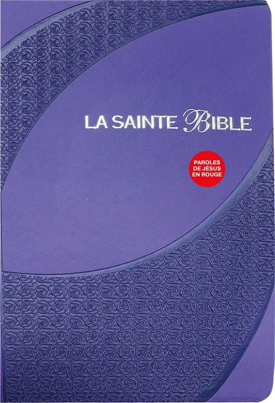 Bible Segond 1910, gros caractères, similicuir violet, onglets, tranche argent - 2 rubans...