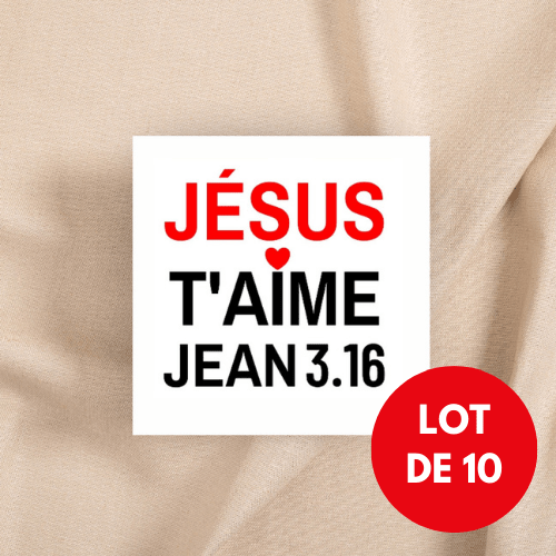 Autocollant "Jésus t'aime - Jean 3.16" [Lot de 10] - carré 7,5 cm