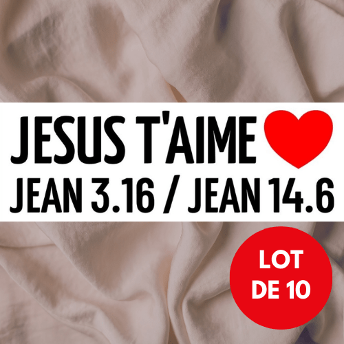 Autocollant "Jésus t'aime - Jean 3.16 / Jean 14.6" [Lot de 10] - rectangle 15 cm