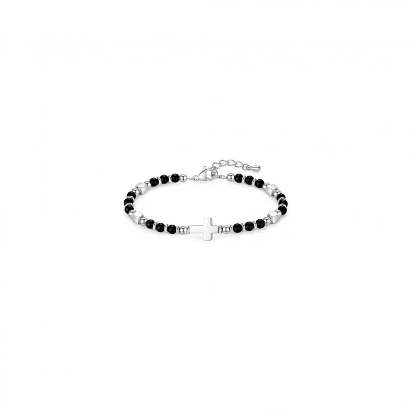 Bracelet de perles "Croix" noir