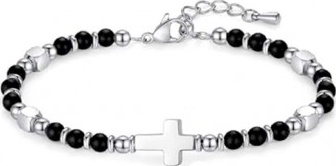 Bracelet de perles "Croix" noir