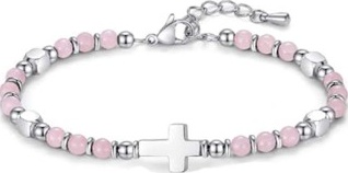 Bracelet de perles "Croix" - Rose ou Noir