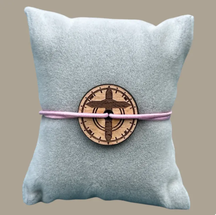 Bracelet "Disciple Judée" médaillon croix bois - Rose clair