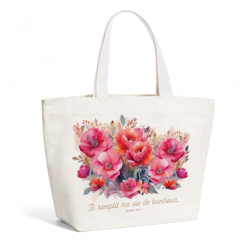 Tote bag "Il remplit ma vie de bonheur" - Ps 103.5