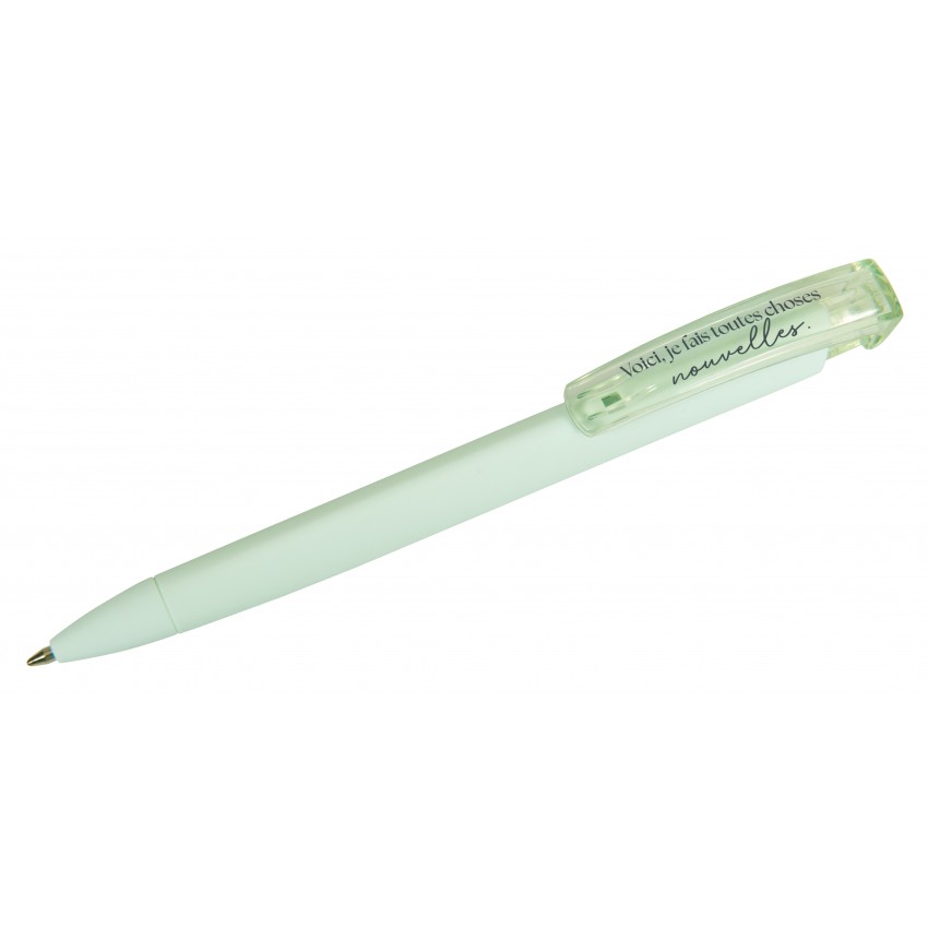 Stylo à bille vert "Voici je fais toutes choses nouvelles"