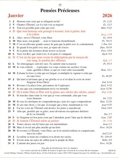 Pensées précieuses - calendrier 1 verset par jour, une page par mois