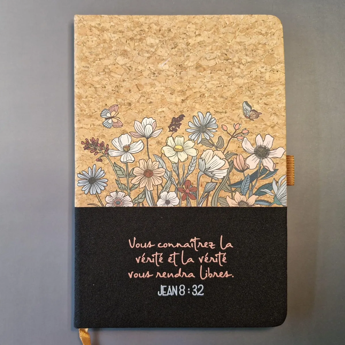 Carnet de notes Jean 8: 32 - A5 liège et toile noire