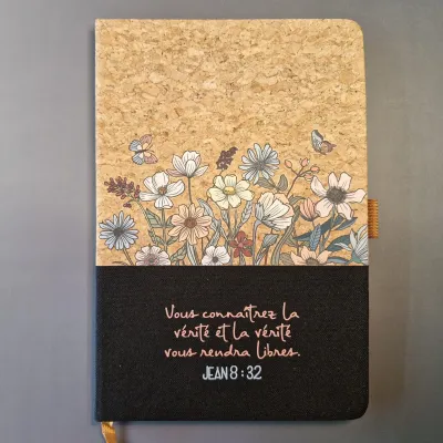 Carnet de notes Jean 8: 32 - A5 liège et toile noire