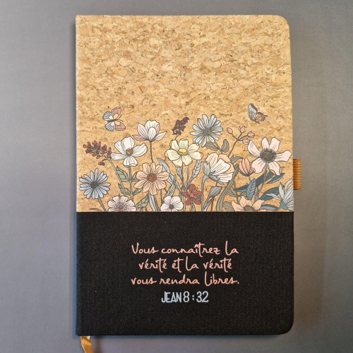 Carnet de notes Jean 8: 32 - A5 liège et toile noire