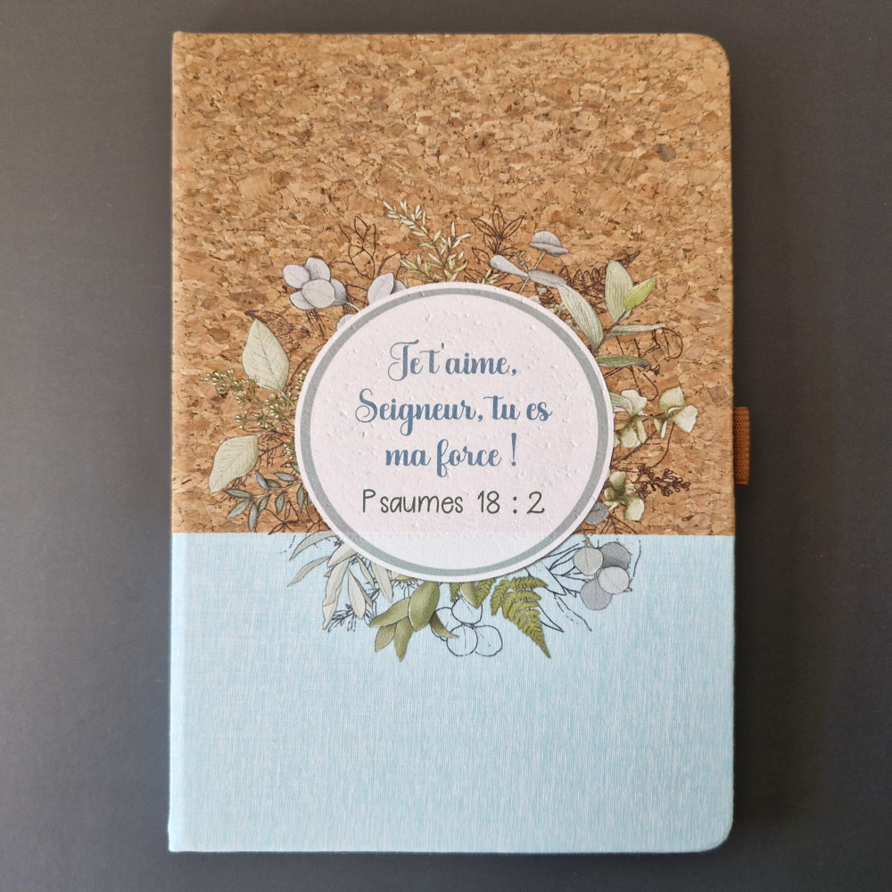 Carnet de notes Psaume 18: 2 - A5 liège et toile vert clair
