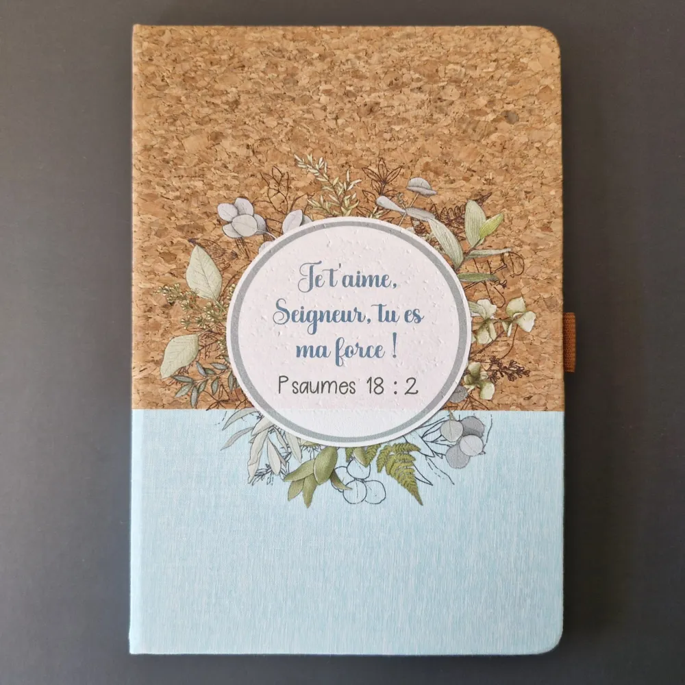 Carnet de notes Psaume 18: 2 - A5 liège et toile vert clair