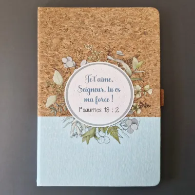 Carnet de notes Psaume 18: 2 - A5 liège et toile vert clair