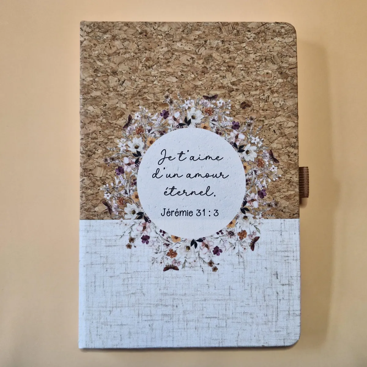 Carnet de notes Jérémie 31: 3 - A5 liège et toile blanc écru