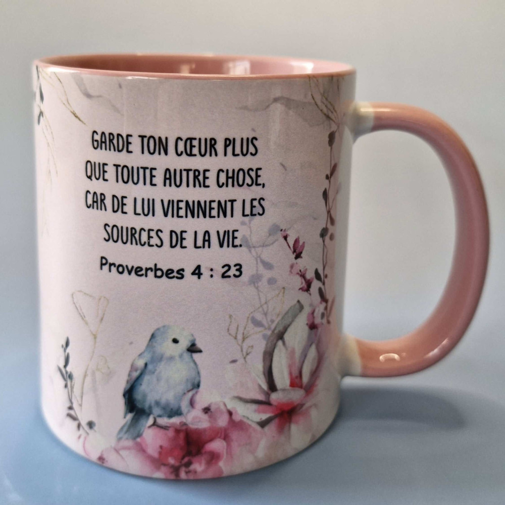 Mug "Garde ton cœur plus que toute autre chose, car de lui viennent les sources de la vie"...