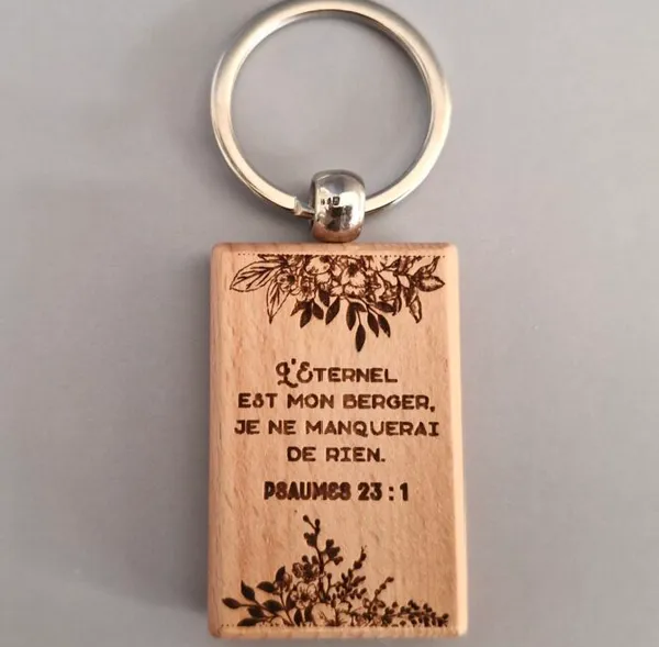 Porte clé rectangle bois Ps 23:1