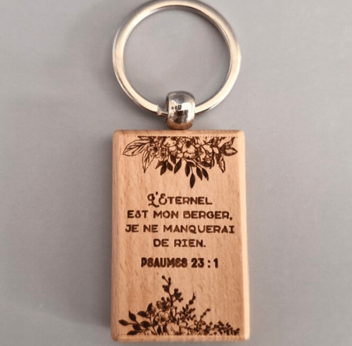 Porte clé rectangle bois Ps 23:1