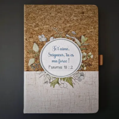 Carnet de notes Psaumes 18.2 - A5 liège et toile blanc écru