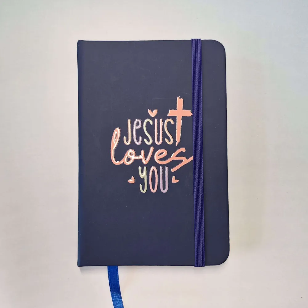 Carnet de notes, Jesus loves you - format poche A6 bleu foncé