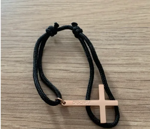 Bracelet "Disciple" femme croix rosée cordon kaki