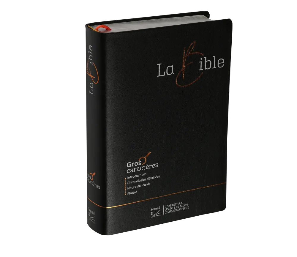 Bible Segond 21, gros caractères - couverture souple noire en fibrocuir, tranche argentée