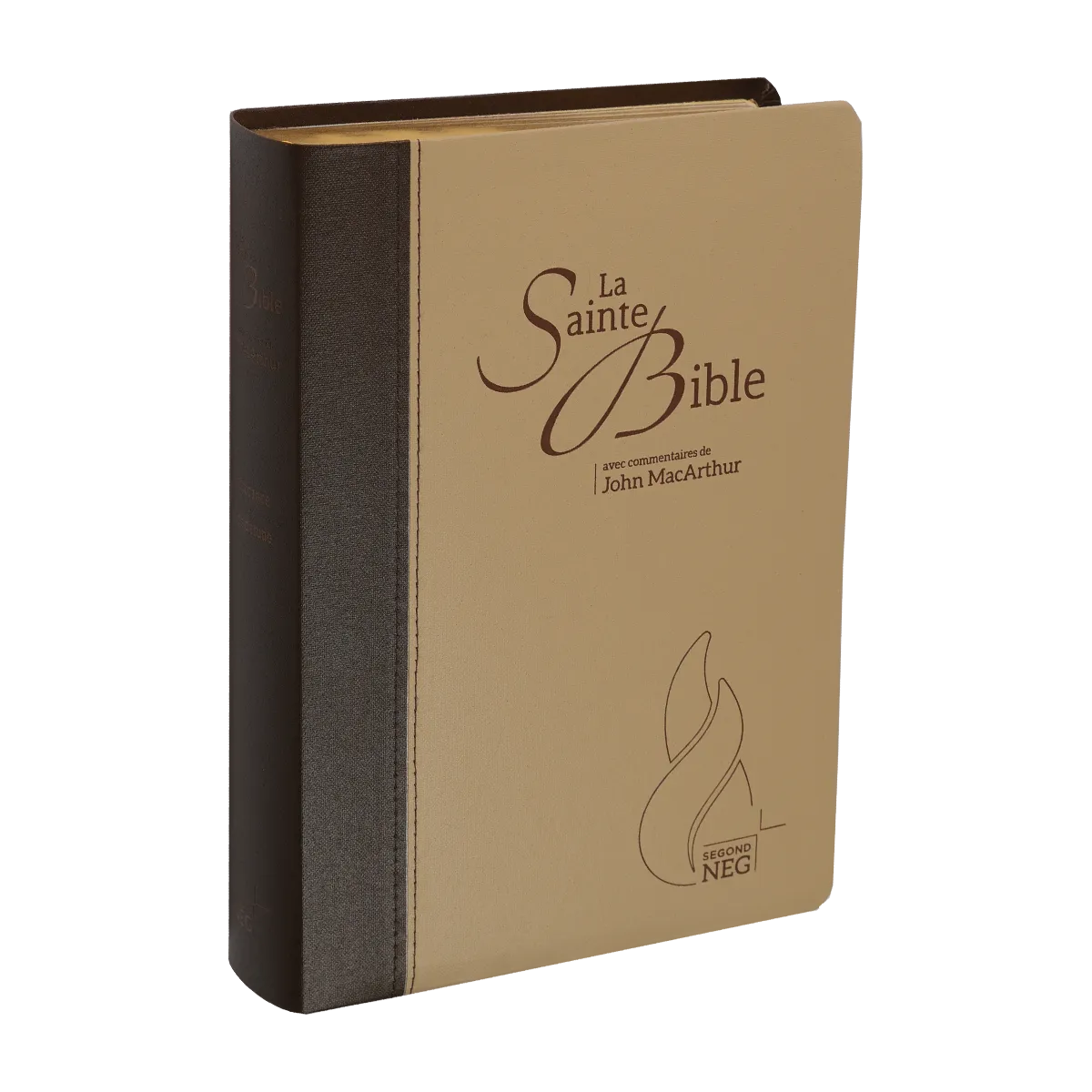 Bible d'étude Segond NEG MacArthur - couverture souple brun/beige, tranche or, onglets