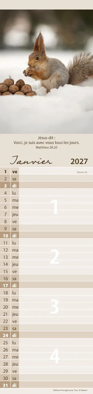 Pour vous (Animaux) - Calendrier cartes postales, vertical