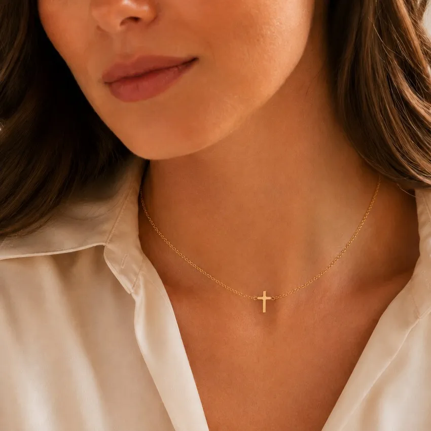 Collier croix en acier inoxydable - Couleur or