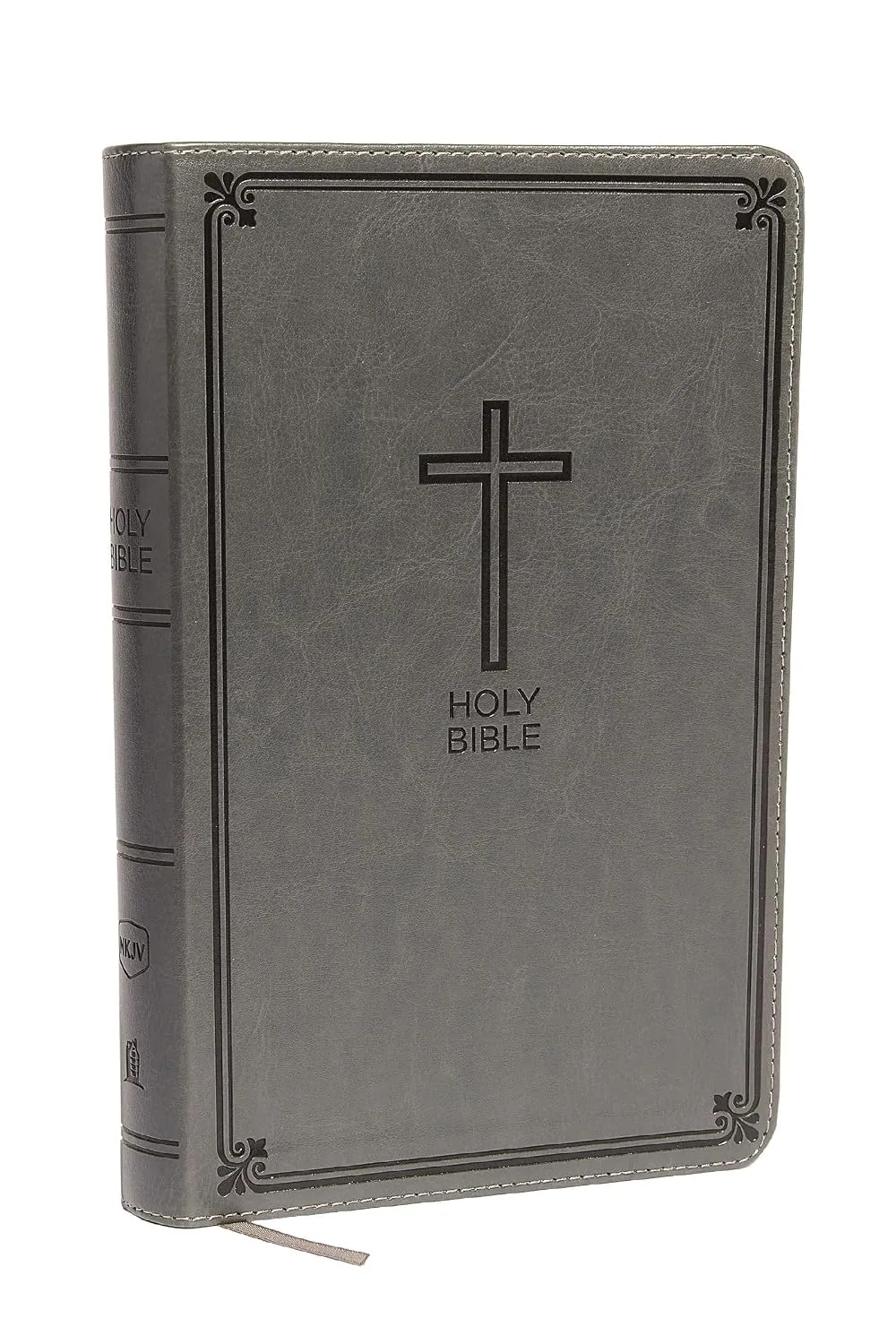 Anglais, Bible, NKJV, deluxe Gift Bible - gros caractères, vivella, gris/taupe avec croix,...