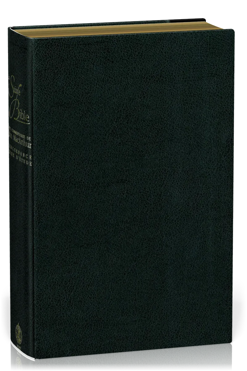 Bible d'étude Segond NEG MacArthur, noire - couverture souple, cuir véritable, tranche or, avec...