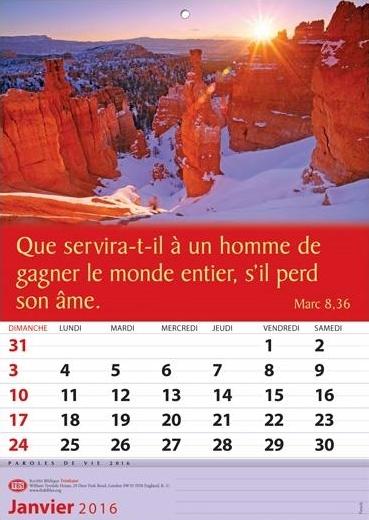 Paroles de vie - calendrier