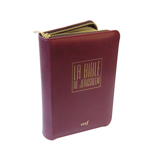 Bible de Jérusalem, de poche, bordeaux - couverture souple, cuir, tranche or, avec zip