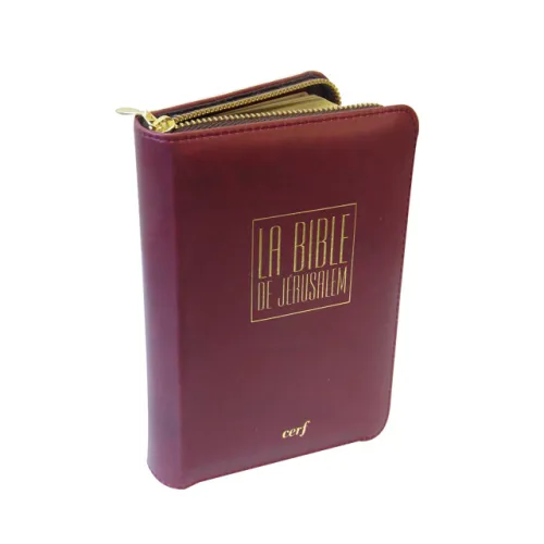 Bible de Jérusalem, de poche, bordeaux - couverture souple, cuir, tranche or, avec zip