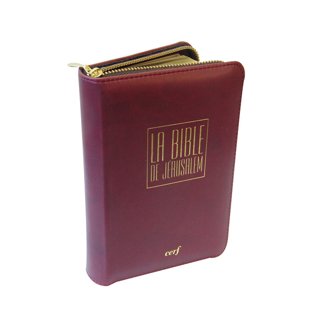 Bible de Jérusalem, de poche, bordeaux - couverture souple, cuir, tranche or, avec zip