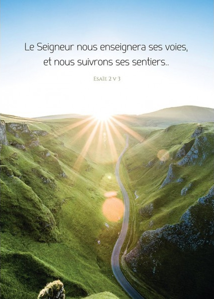 Poster Ésaïe 2.3 - Soleil et route de montagne 50 x 70 cm