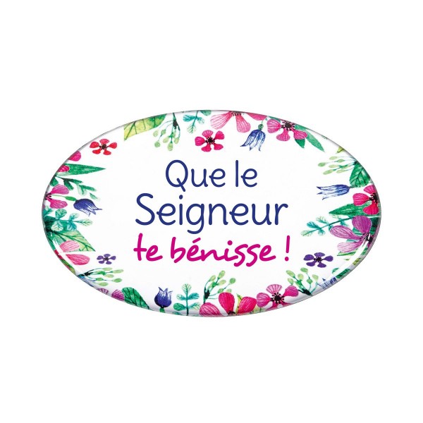 Magnet avec motifs floraux et texte "Que le Seigneur te bénisse !"