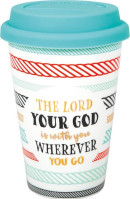 Tasse gobelet avec couvercle - "The Lord your God is with you wherever you go" - Rubans