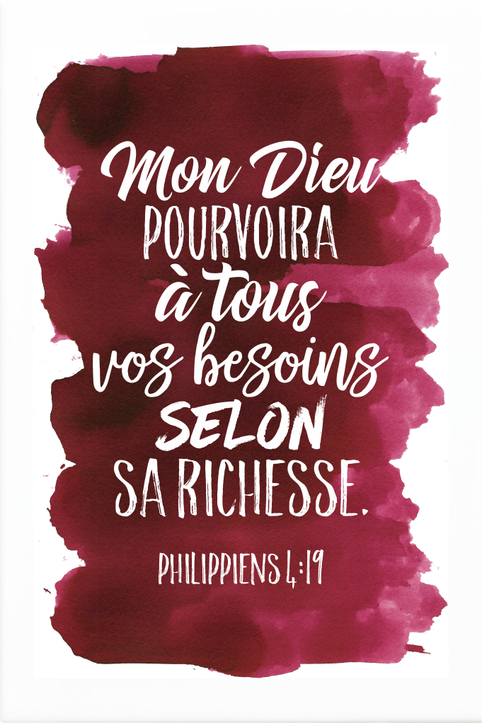 Tableau aquarelle intense "Mon Dieu pourvoira ...". Philippiens 4:19 - 20 x 30 cm