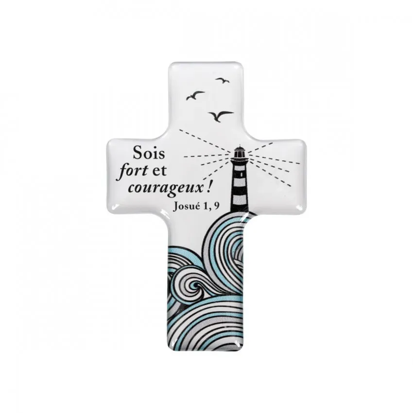 Magnet décoratif Croix "Sois forts et courageux"