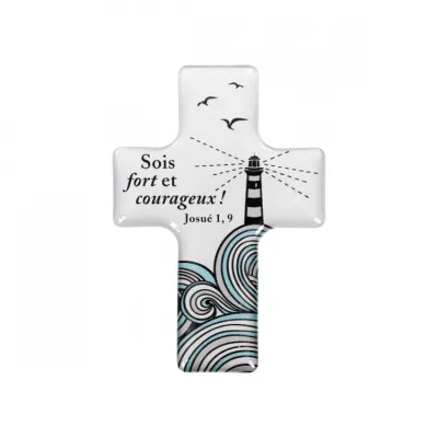 Magnet décoratif Croix "Soyez forts et courageux"