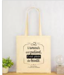 Tote bag coton écru "L'amour est patient"