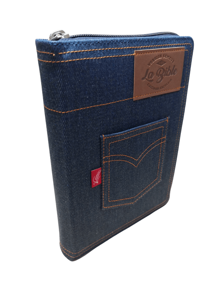 Bible Semeur 2015, compacte, couverture jeans souple bleue, avec zip - tranche blanche