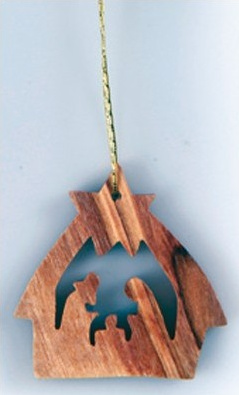 MINI CRÊCHE EN BOIS D'OLIVIER À SUSPENDRE 4CM