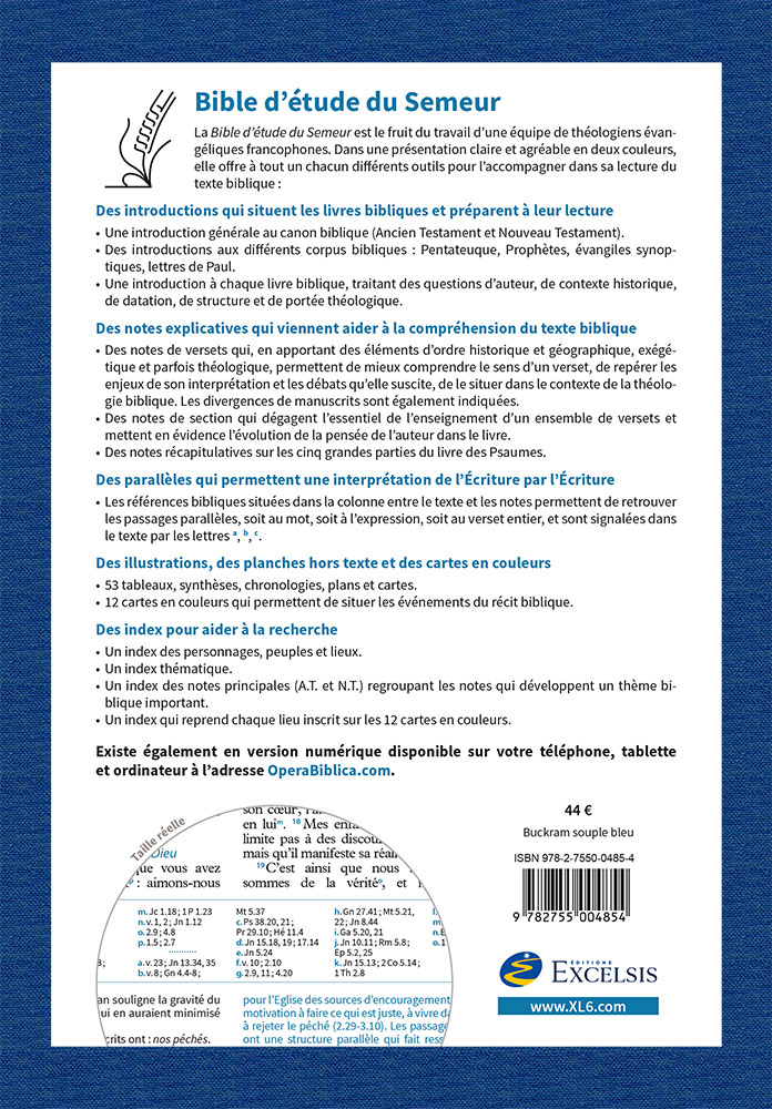 Bible d'étude Semeur 2015 - couverture souple bleue, tranche blanche