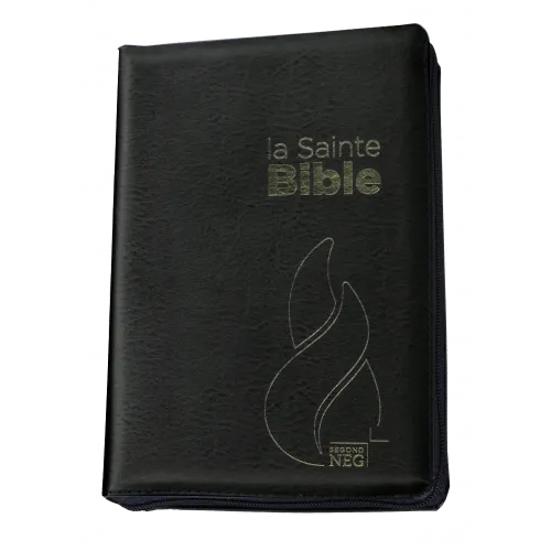Bible Segond NEG compacte - couverture souple, fibrocuir noir, avec zipper, tranche or et onglets